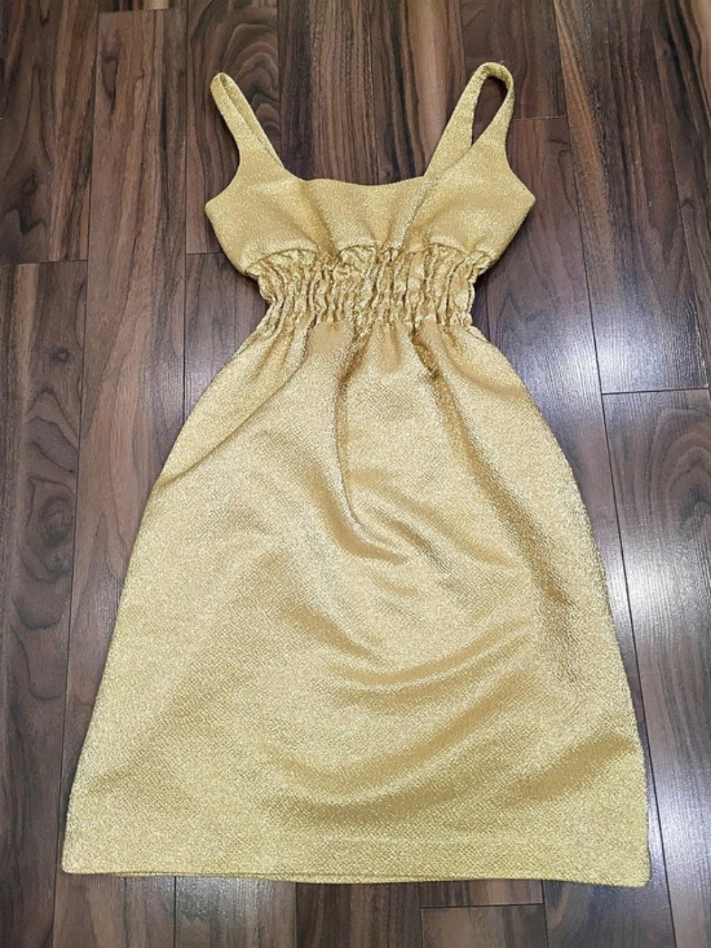 Emilia Wickstead Gold Ruched Midi Dress Size Medium Like New
